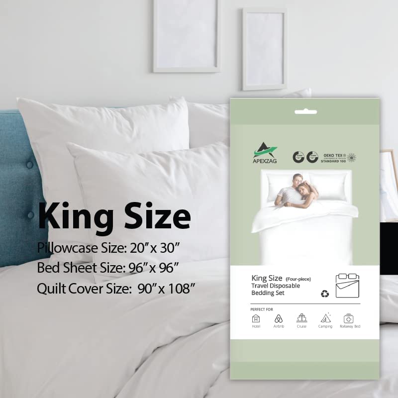 ApexZag Two King Size Disposable Bed Sheet Sets. Include Bed Sheet, Duvet Cover, and 2 Pillow Cases/Set