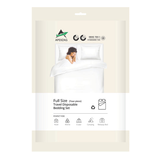 ApexZag Full Size Disposable Bed Sheet Set. Include Bed Sheet, Duvet Cover, and 2 Pillow Cases