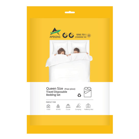 ApexZag Queen Size Disposable Bed Sheet Set. Include Bed Sheet, Duvet Cover, and 2 Pillow Cases